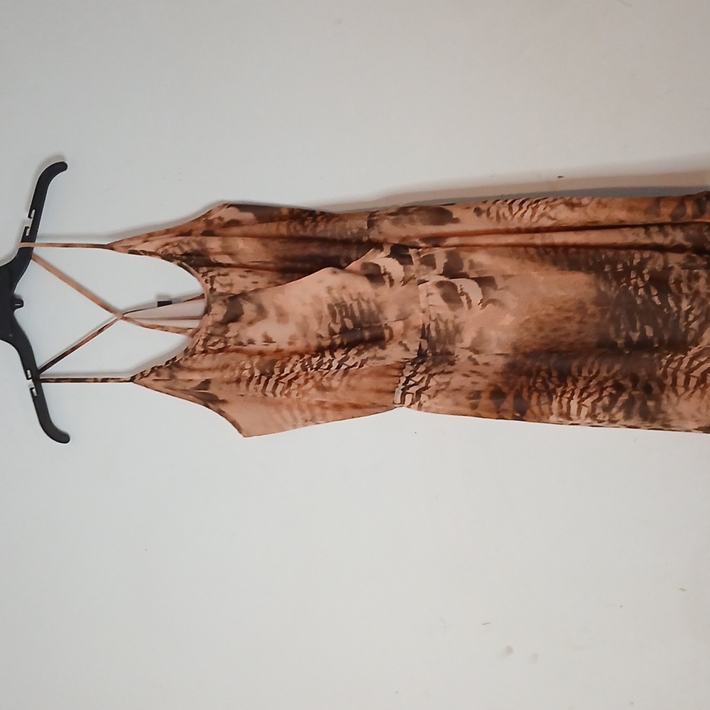 LYS Size 2X‎ Brown Printed Spaghetti Strap Cami Asymmetrical Dress